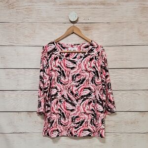 💟 Emily Daniels Abstract Pink and Black Women's Mid Sleeve Top XL